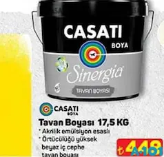 CASATİ TAVAN BOYASI 17,5 KG indirimli fiyat CASATİ TAVAN BOYASI 17,5 KG fiyat ve kampanya bilgisi